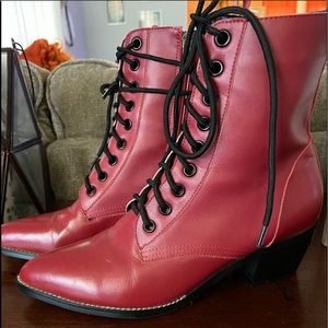 Red Lace Up Combat Boot
